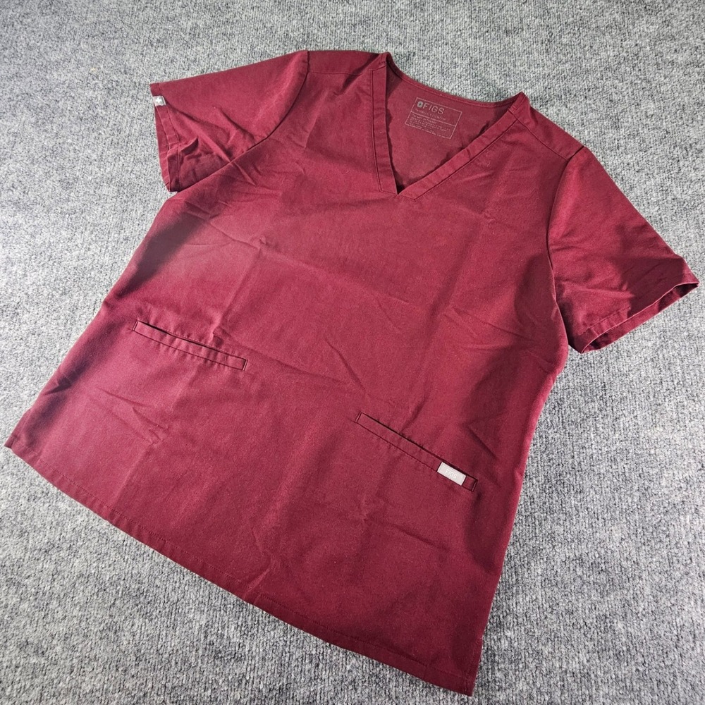 FIGS Technical Collection Scrub Top Womens L Burgundy V-Neck Short Sleeve FW1100